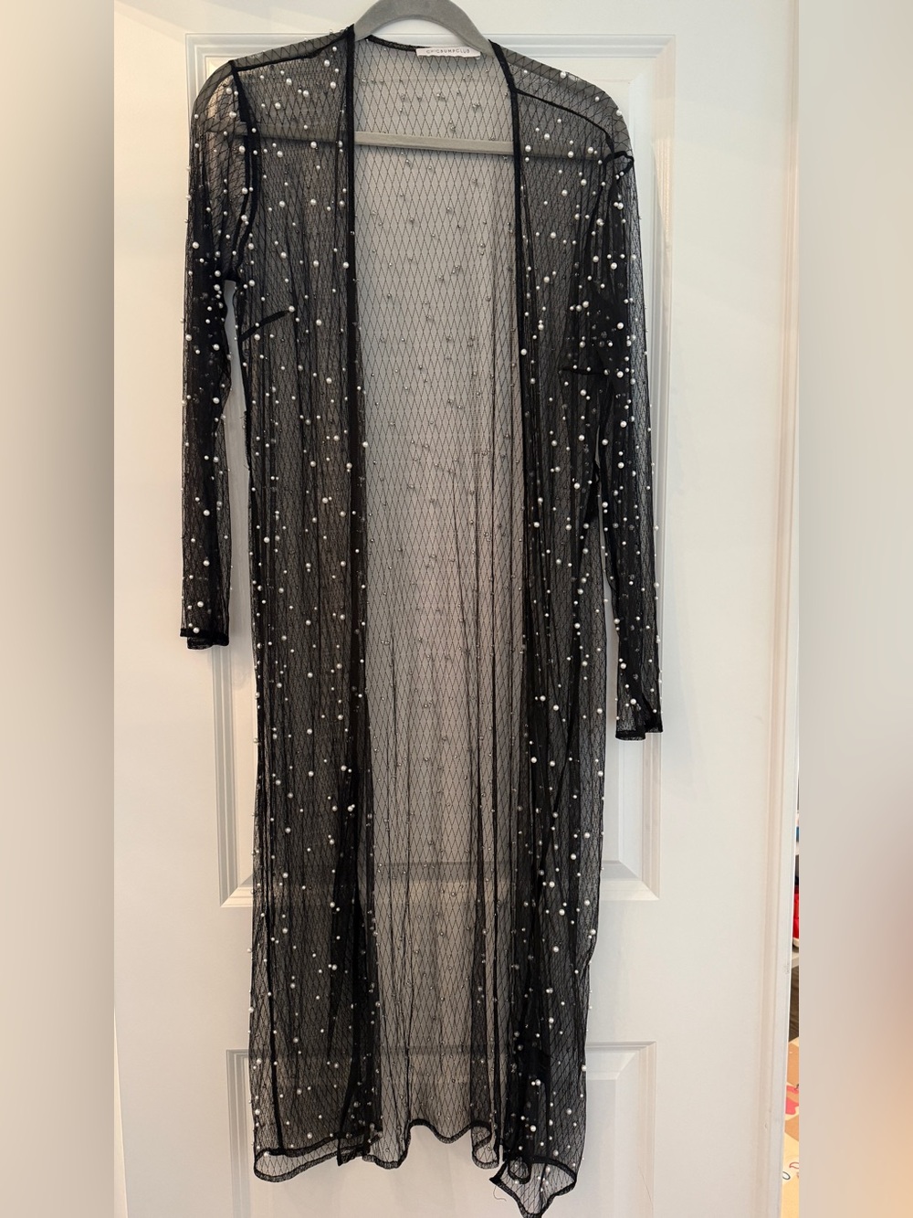 Black Sheer Pearl-Embellished Long Maternity Photoshoot Cover